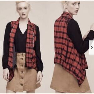 Anthropologie Elevenses Buffalo Plaid Vest Duster‎ Small Grunge Lumberjack